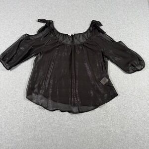 Vintage Y2K Bongo XL Black Shimmer Glitter Cold Shoulder Tie Blouse Sheer Top